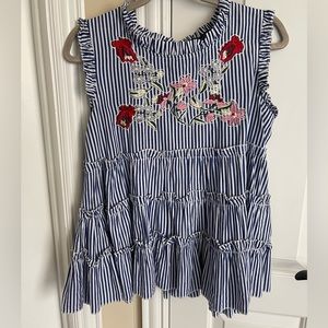 Romeo and Juliet couture top in medium blue and white stripes